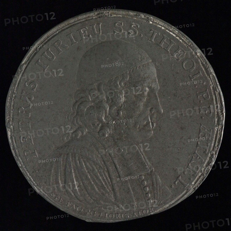 Medal on the fiftieth birthday of Pierre Jurieu, medallion medallions lead metal, Jurier Juridical Jurisdiction: omschrift