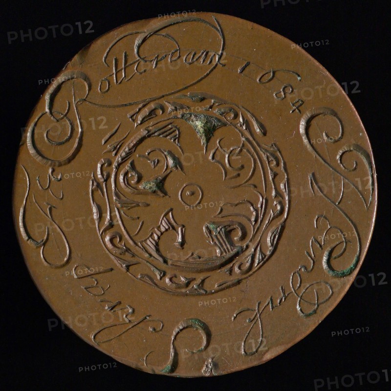 Medal in the name of Hendrik Schrap, penny footage copper, engraved Round; one-sided engraved with roots and name and year