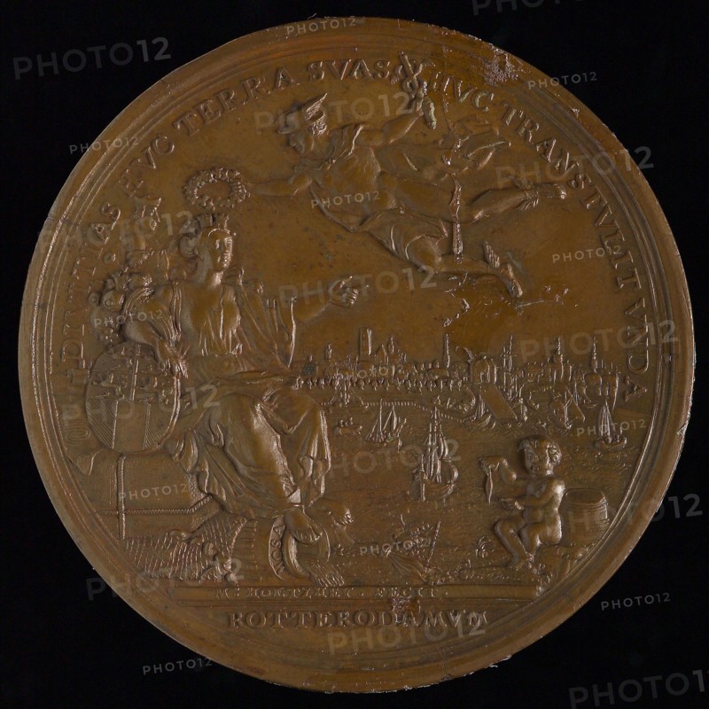 production: M. Holtzhey, Commemorative medal on the completion of the Rotterdam Stock Exchange, commemorative medal penning