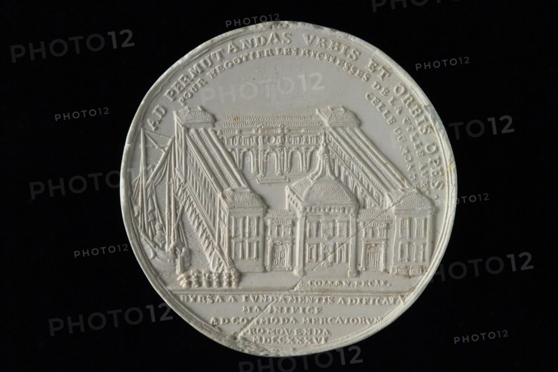production: M. Holtzhey, One-sided gypsum print of reverse side of commemorative medal on the completion of the Rotterdam Stock