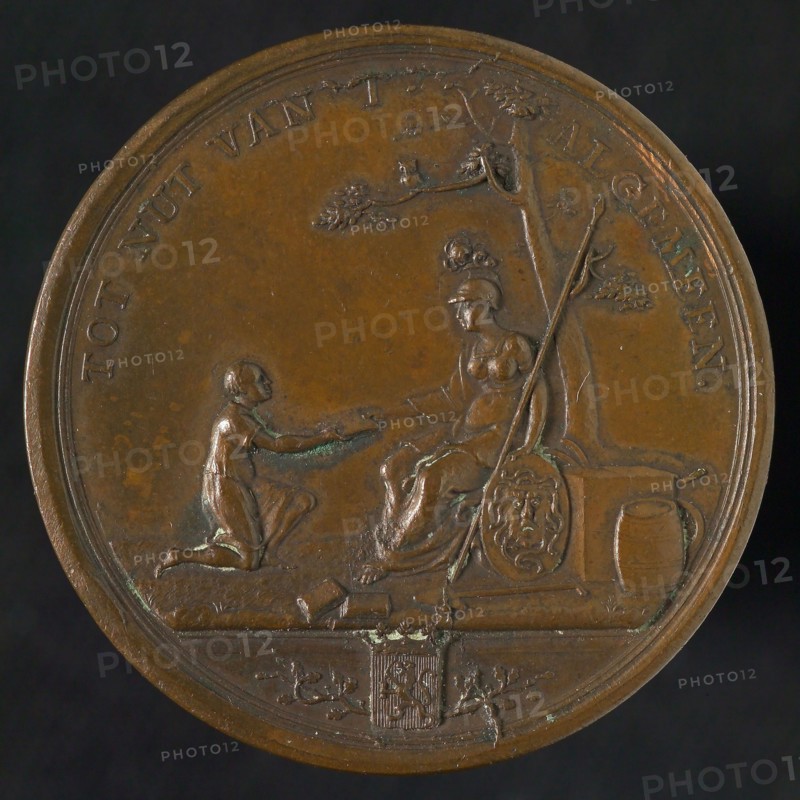 Price token Maatschappij tot Nut van 't Algemeen, price medal medal bronze medal 3.8, left symbolic figure of woman with helmet