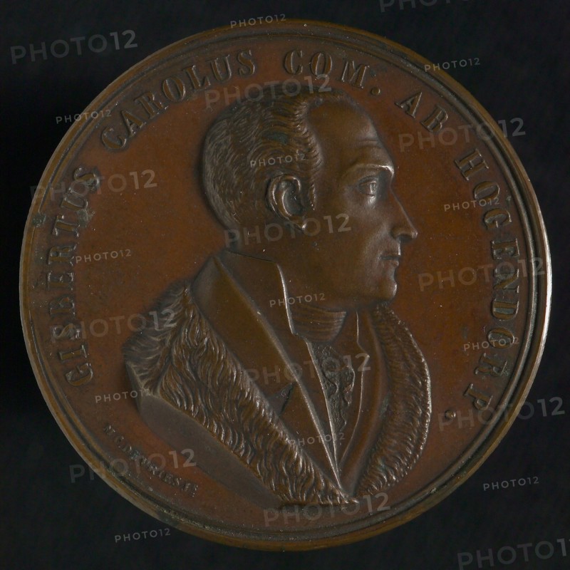 M.C. de Vries jr., Medal on the death of Gijsbert Karel Graaf van Hogendorp (1762-1834), death certificate medal figure bronze