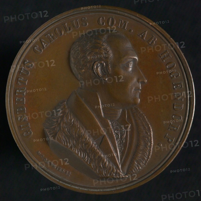 M.C. de Vries jr., Medal on the death of Gijsbert Karel Graaf van Hogendorp (1762-1834), death certificate medal figure bronze
