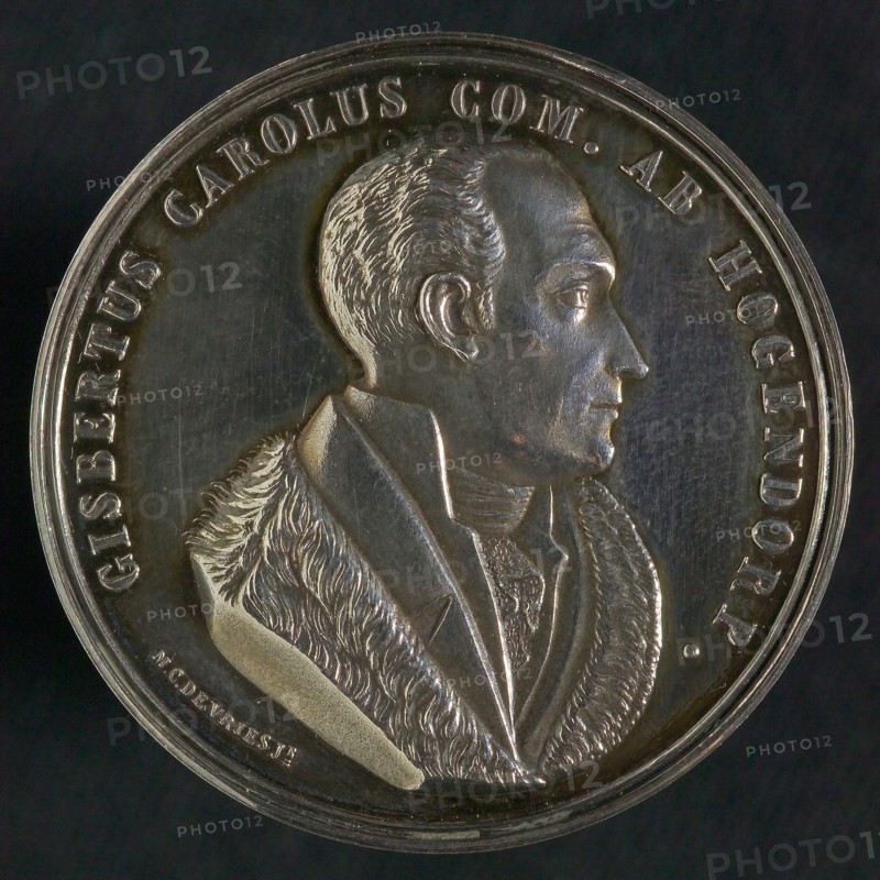 M.C. de Vries jr., Medal on the death of Gijsbert Karel Graaf van Hogendorp (1762-1834), death certificate penny footage silver
