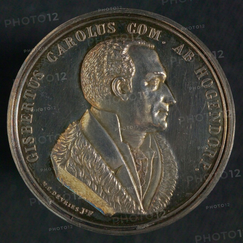 M.C. de Vries jr., Medal on the death of Gijsbert Karel Graaf van Hogendorp (1762-1834), death certificate penning footage