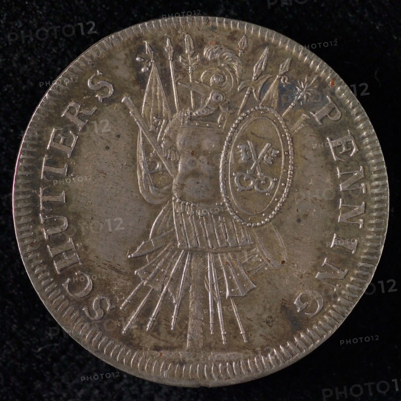 Schutters Medal of Leiden, penning visual material silver, armor and other weaponry on standard on the shield the crossed keys
