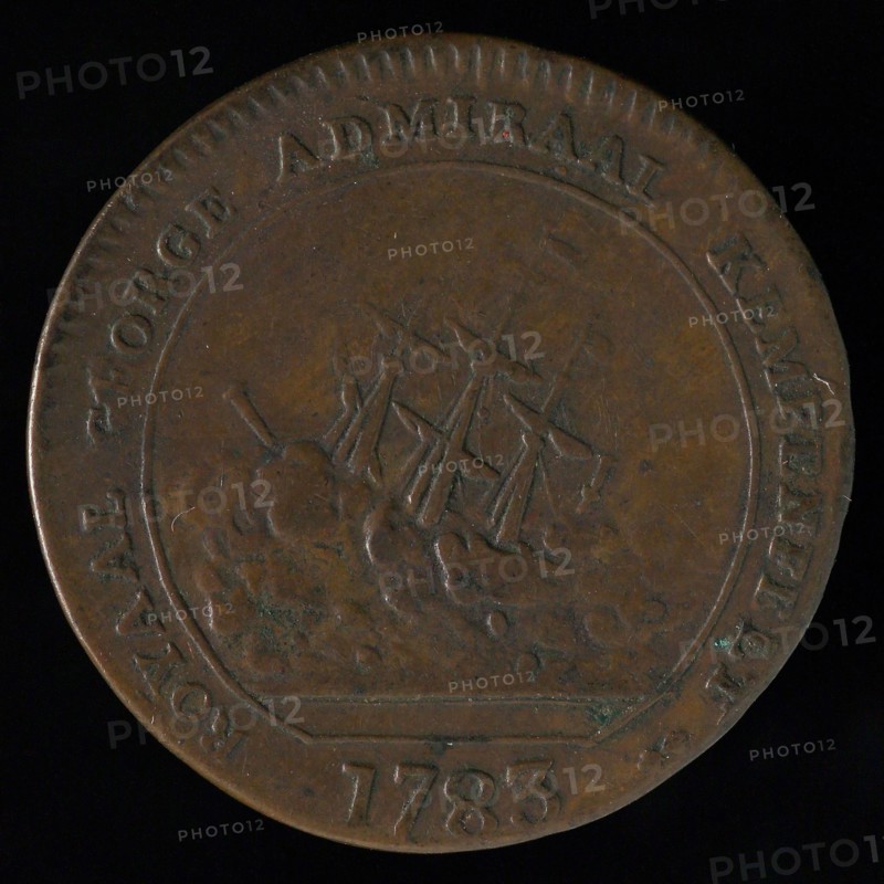 Medal on the blocking of Gibraltar and the sinking of the Admiral ship Royaal George, penning footage copper, rock of Gibraltar