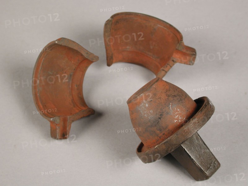 Three parts of four-piece bronze mold for cup of children's service, cast molding tool tools base metal bronze, cast turned Four