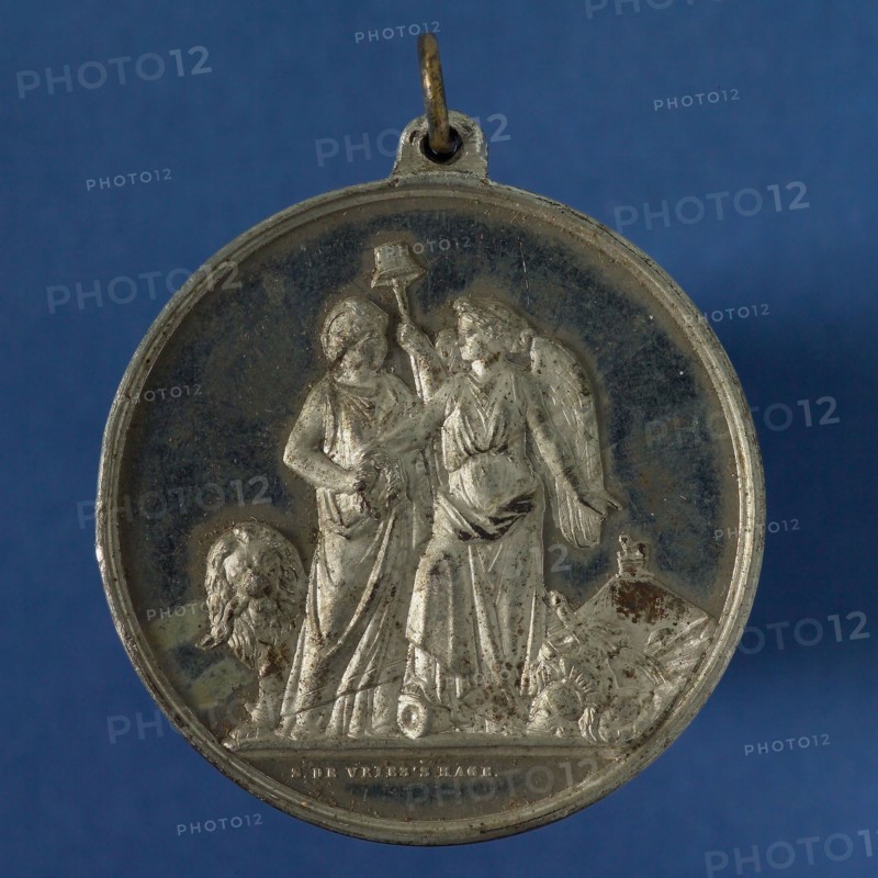 S. de Vries, Medal on the 50th anniversary of the Battle of Waterloo, penny visual material tin silver, silver-plated