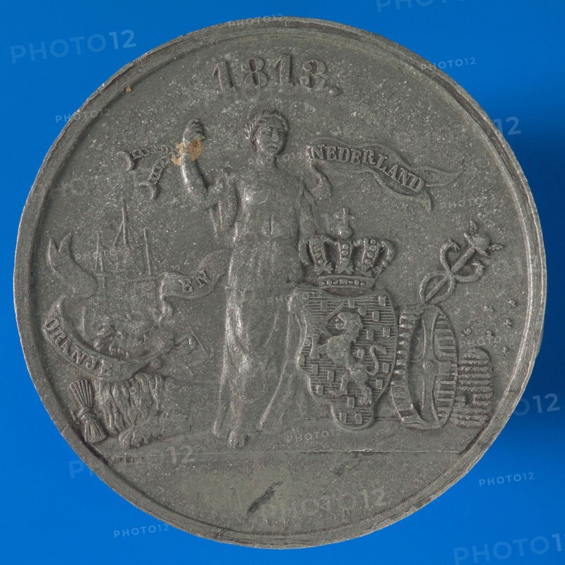 P. Mansvelt en Zoon, Medal on the half Centenary of Dutch Independence, penny imagery tin, the Dutch Virgin