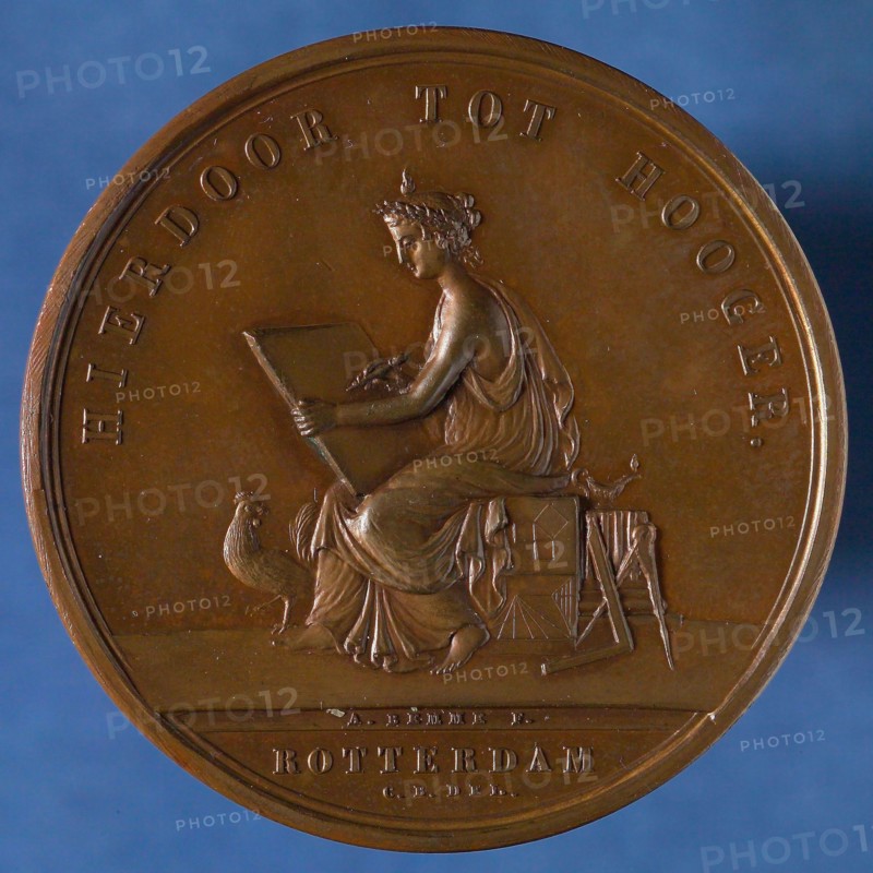 stamp cutter: A. Bemme, Price medal of the Teekengenootschap HIERDOOR TOT HOOGER, awarded to J. Kramer, price medal medal figure