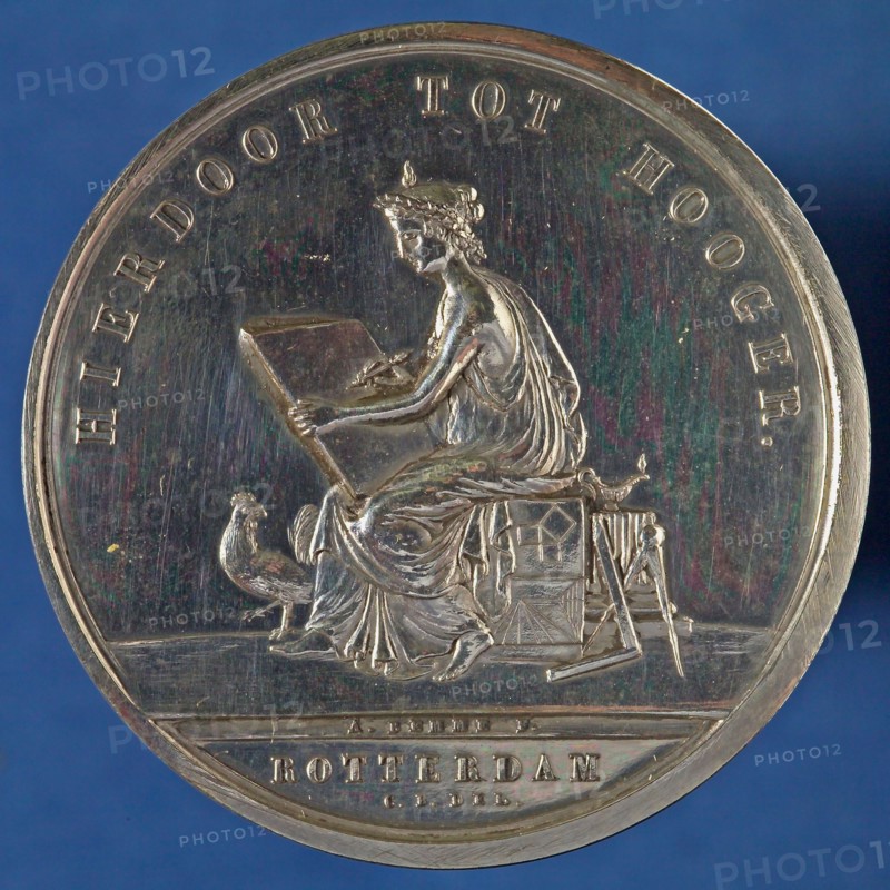 stamp cutter: A. Bemme, Price medal of the Teekengenootschap HIERDOOR TOT HOOGER, awarded to J. Kramer, price medal medal silver