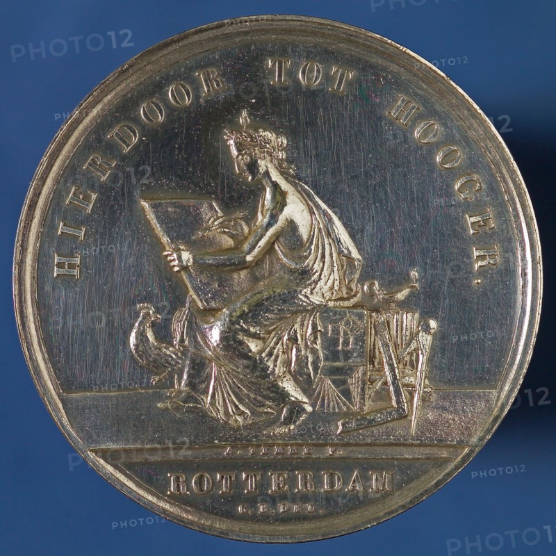 stamp cutter: A. Bemme, Price medal of the Teekengenootschap HIERDOOR TOT HOOGER, awarded to J. Kramer, price medal penning