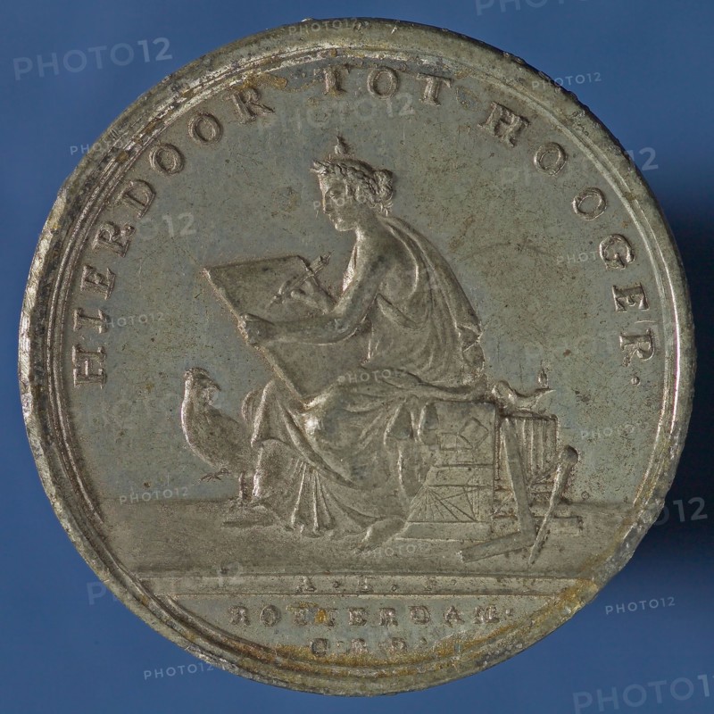 stamp cutter: A. Bemme, Price medal of the Teekengenootschap HIERDOOR TOT HOOGER, price medal penning footage zinc silver