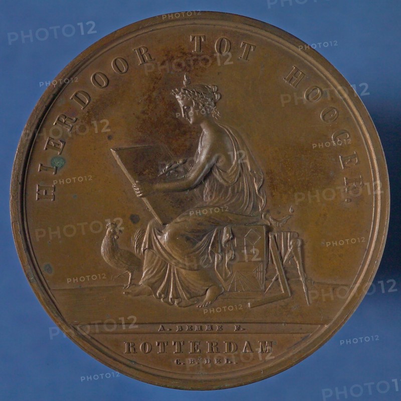 stamp cutter: A. Bemme, Price tag of the Teekengenootschap HEREDOOR TO HOOGER, price medal medal figure bronze, Image Muse