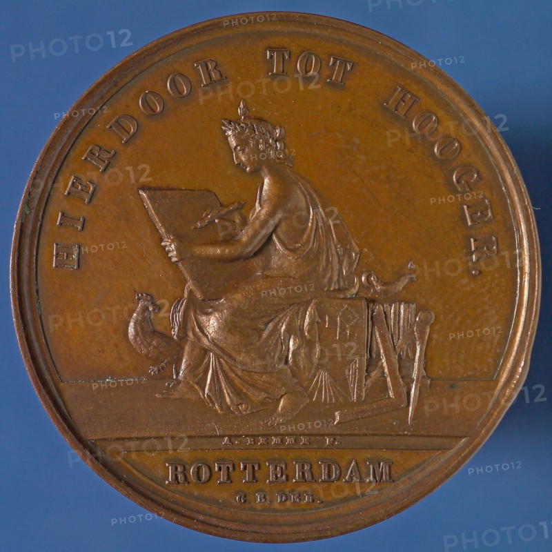 stamp cutter: A. Bemme, Price medal of the Teekengenootschap HIERDOOR TOT HOOGER, price medal medal bronze medal 3,5, Image Muse