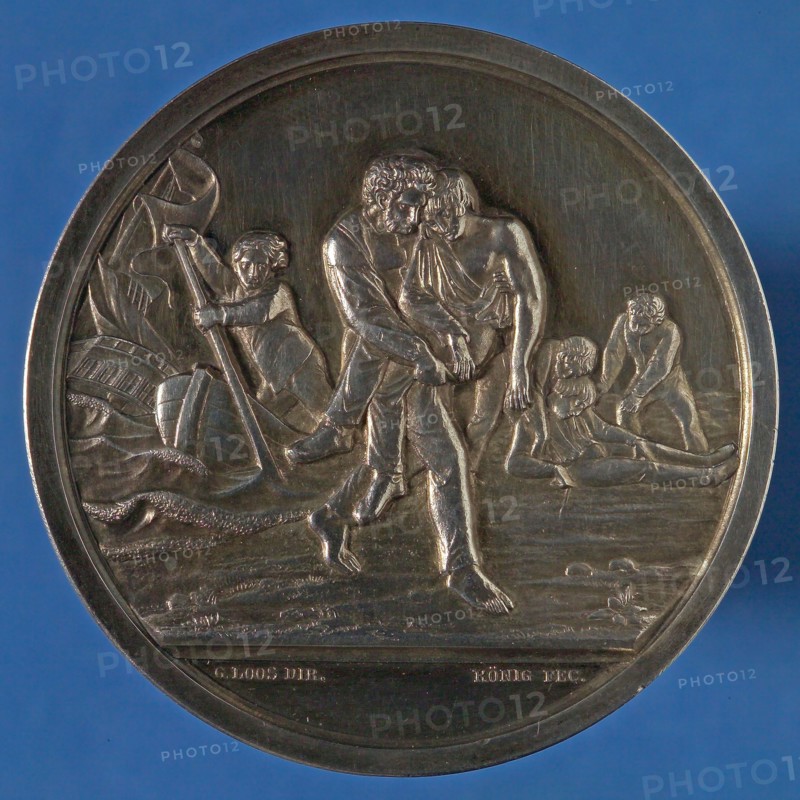 G. Loos, Medal Zuid-Hollandsche Maatschappij for the rescue of drowning people, reward medal penny footage silver, beaten, Man