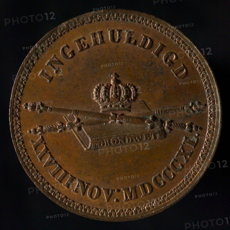 Medal at the inauguration of King Willem II in Amsterdam, medallions bronze bronze, text only, WILLEM II KING OF THE NETHERLANDS