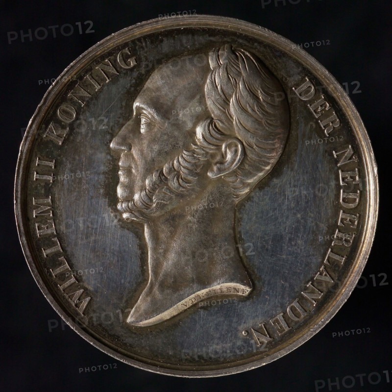 Van der Kellen, Medal on the death of King William II, death certificate penning footage silver, left-wing portrait of King