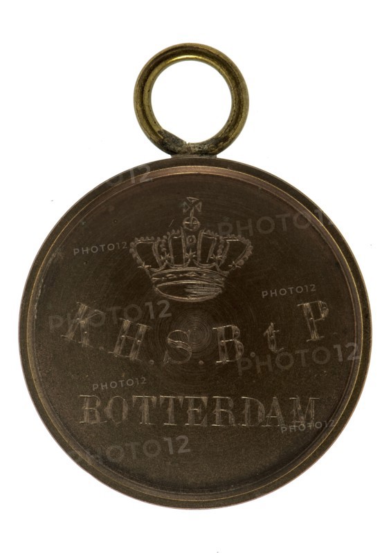 Ludwig Jünger, Contribution fee from the Royal Archery Batavians in Paard, medallion medallions bronze, crown on matt surface