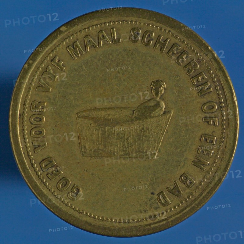 House currency of .. Dirckx, hairdresser in Rotterdam, house currency coin money swap copper, figure in bathtub, GOOD FOR FIVE