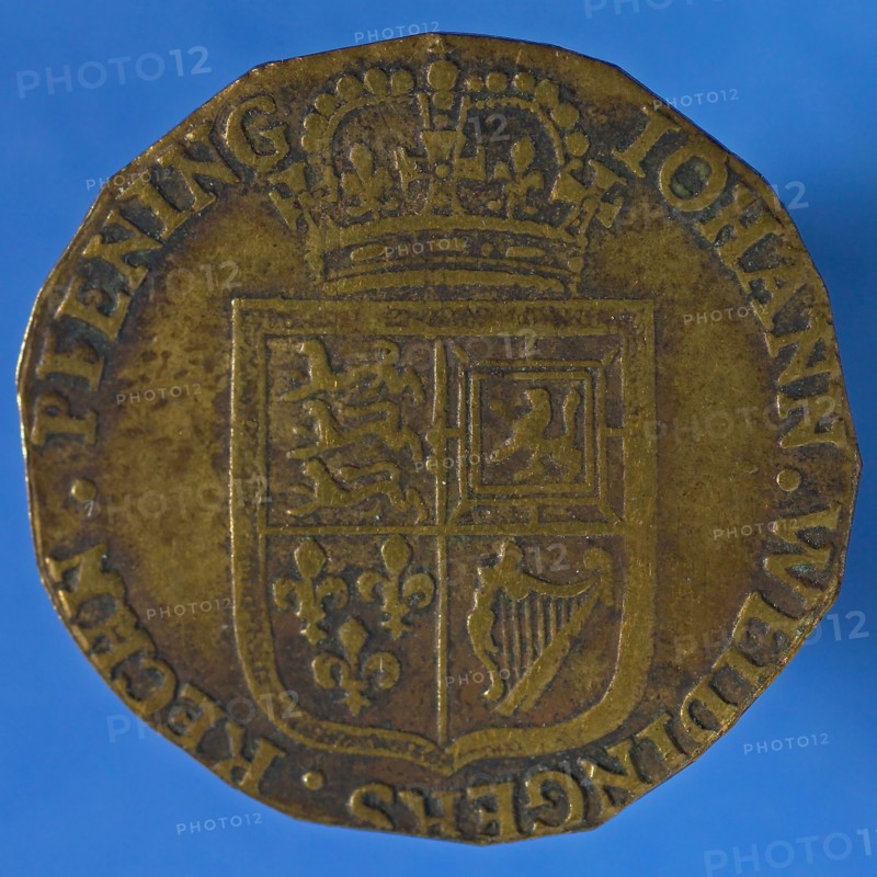 Medal on William III and Mary II of England, jeton utility medal medal exchange copper, busts Willem III and Maria to the right