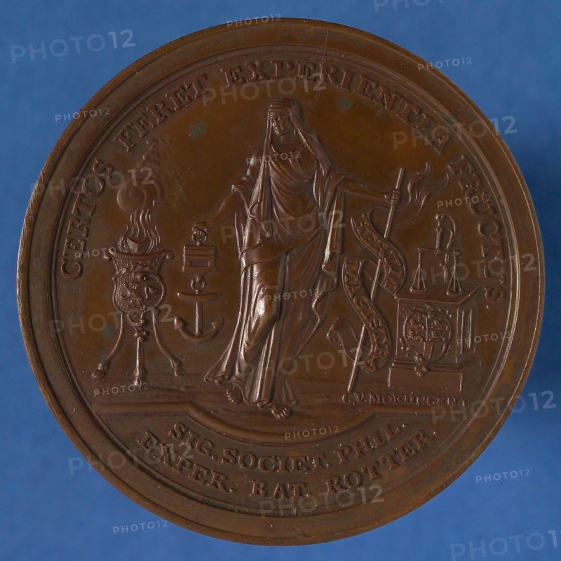 G. van Moelingen, Price medal from the Bataafs Genootschap, price medal penning footage bronze, whacked, standing female figure