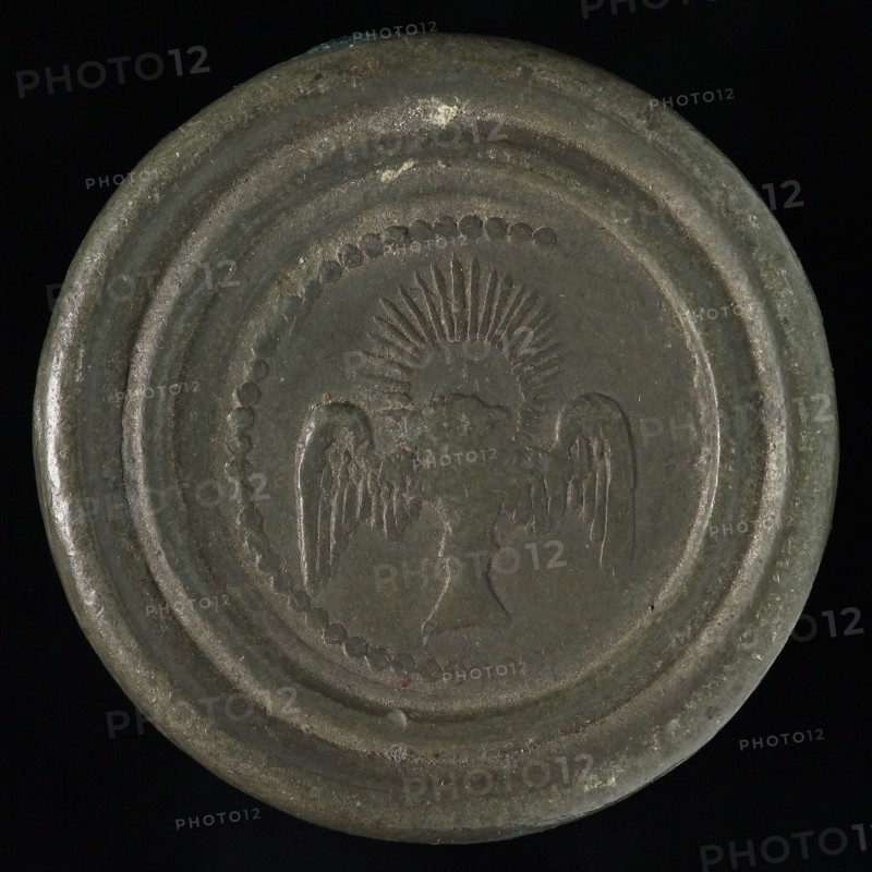 Round lead peat medal Heiligegeesthuis or Oudemannenhuis, peat medal medal exchange metal lead metal, representation of the Holy