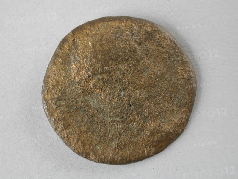 Ash, emperor Augustus, 27 before until 14 AD, spindle coin money swap soil find bronze, minted Roman coin. Ashes of Emperor
