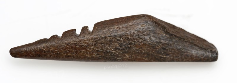 Small legs pointed with three barbs, pointed harpoon soil found leg, sawn cut cut Late stone age archeology Maglemose culture