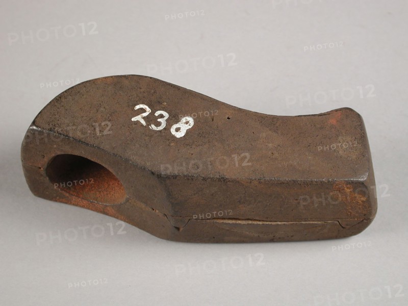 Two parts of three-piece bronze mold for spout of jug, mold casting tool tools equipment base metal bronze, cast Three-piece
