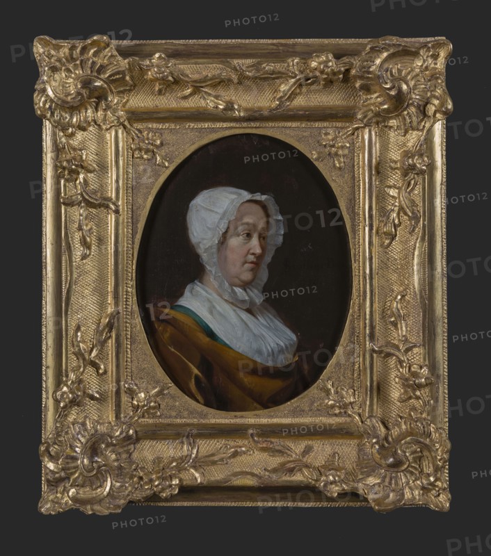 Jan Stolker, Portrait of Marietje Mooy or Mooij (1695-1762), portrait painting visual material wood oil, Oval portrait of woman