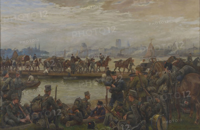Jan Hoynck van Papendrecht, Military exercise on the Meuse, view of Rotterdam, painting visual material linen oil paint, Oil