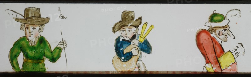 Hand-painted lantern plate with folk types, slide slide slide picture glass paper, Hand-painted slide with top and bottom edges