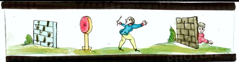Hand-painted slide plate with children playing, slide plate slideshope images glass paper, Hand-painted slides with top