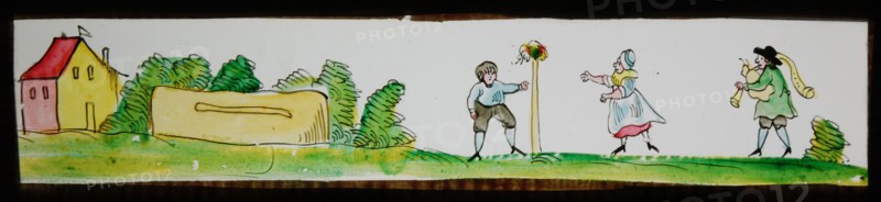 Hand-painted lantern plate with rural ritual, slide slide slide picture glass paper, Hand-painted slide