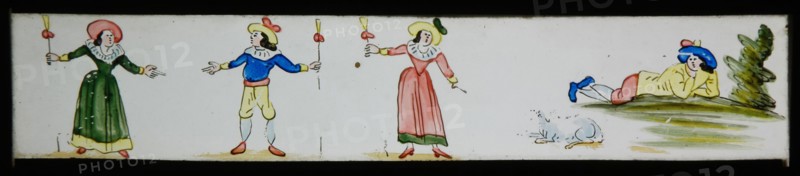 Hand-painted lantern plate with courting, slide slide diapositive footage glass paper, Hand-painted slide