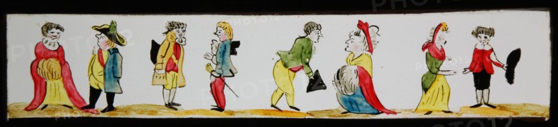 Hand-painted slide with different encounters, slide plate slideshope images glass paper, Hand-painted slides with top and bottom
