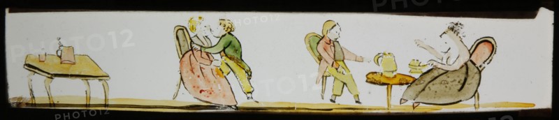 Hand-painted slide with image of visit, slide slide slide picture glass paper, Hand-painted slide with top and bottom edges