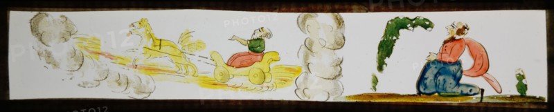 Hand-painted lantern plate with the ascension of Elijah, slide slide slideshope images glass paper, Hand-painted slides