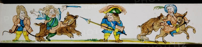 Hand-painted lantern plate with hunting scene, slide slide diapositive footage glass paper, Hand-painted slide with top