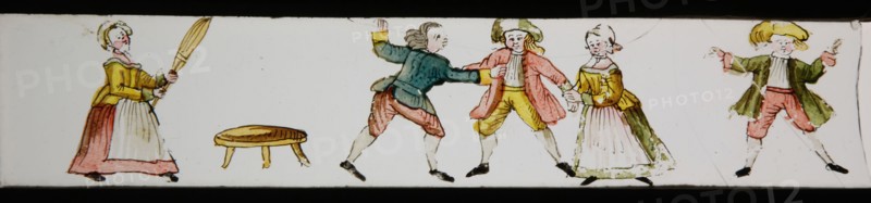 Hand-painted slide with quarrel, slide plate slideshope images glass paper, Hand-painted slides with top and bottom edges