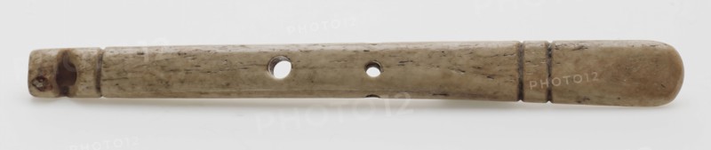Legs biting tip with whistle at the end, part of rattle, bite stick rattle toy relaxant soil find leg? ivory?, cut One end round