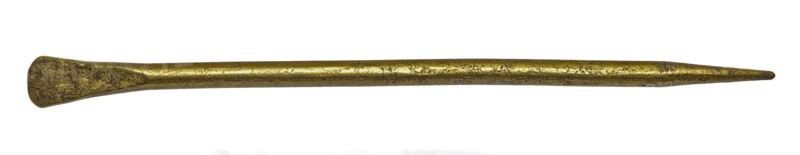 Writing pen, tapering, with spatula-shaped end, writing pen soil find copper brass metal, die-cast Pointed brass tip