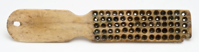 Legs brush without hair, brush soil found leg brass metal, sawn drilled Plate with seventy drilled holes that are wide