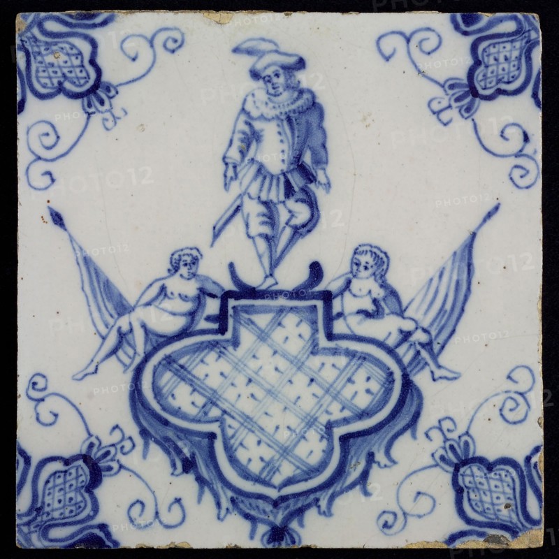 tile manufacturer: Aalmis, Cartouche tile, blue, acrobat, corner motif quarter rosette, wall tile tile images ceramic