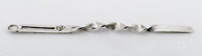 Silversmith: P. Scholeafter:, Silver twisted ear spoon, ear spoon silver, forged Short and flat handle twisted handle flattened