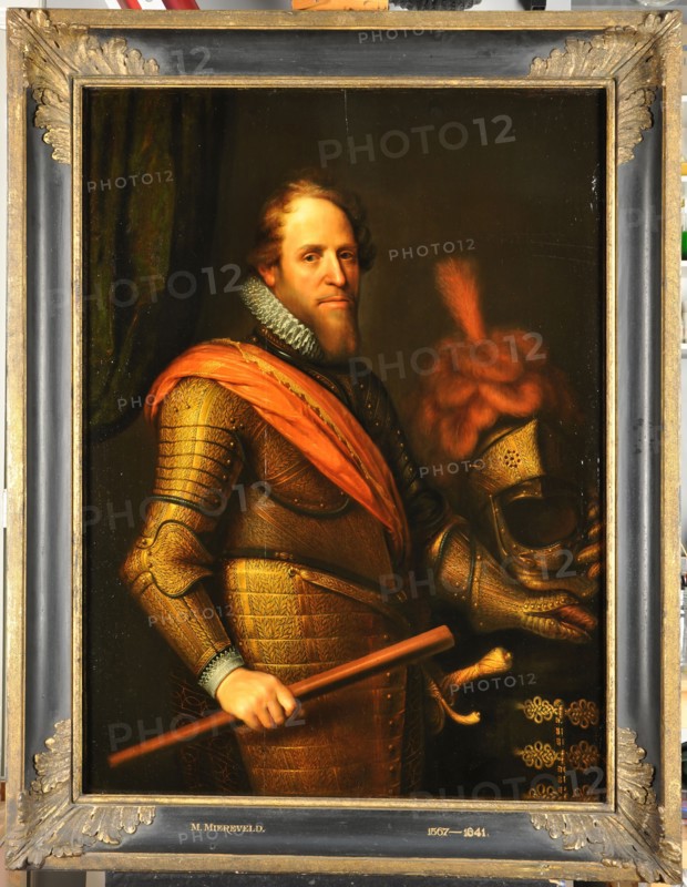 after:: Michiel Jansz. van Mierevelt, Portrait of Prince Maurits (1567-1625), portrait painting visual material wood oil