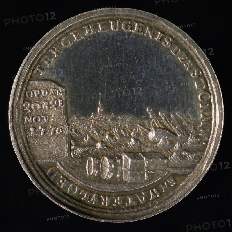 J.M. Lageman, Medal to commemorate storms and floods on 20 and 21 November 1776, penning footage silver, beach scene