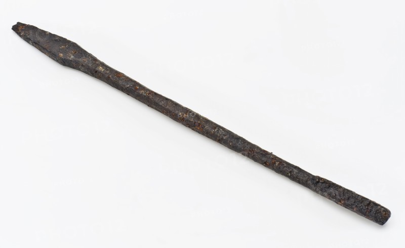 Iron spoon drill, drill tools equipment soil find iron metal, forged spoon drill. Iron rod with screwdriver-like head at the top